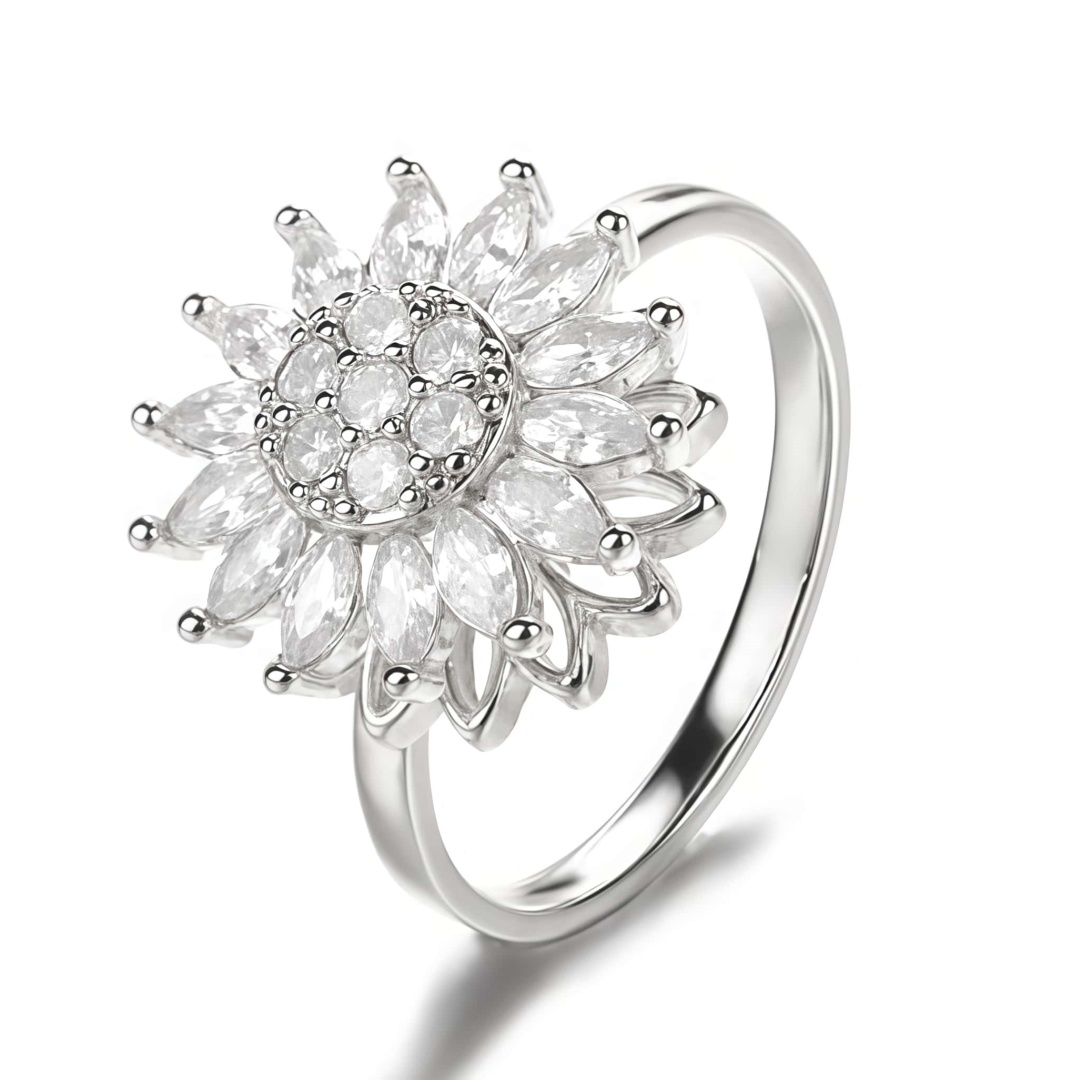 Rotatable Sunflower Rings Anti Stress Anxiety Fidget Adjustable Open Rings